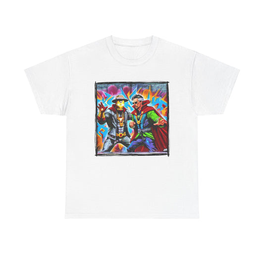 Strange Iron (Bros) | Hip Hop Heroes | Ironman & Doctor Strange Graffiti | Unisex Heavy Cotton Tee