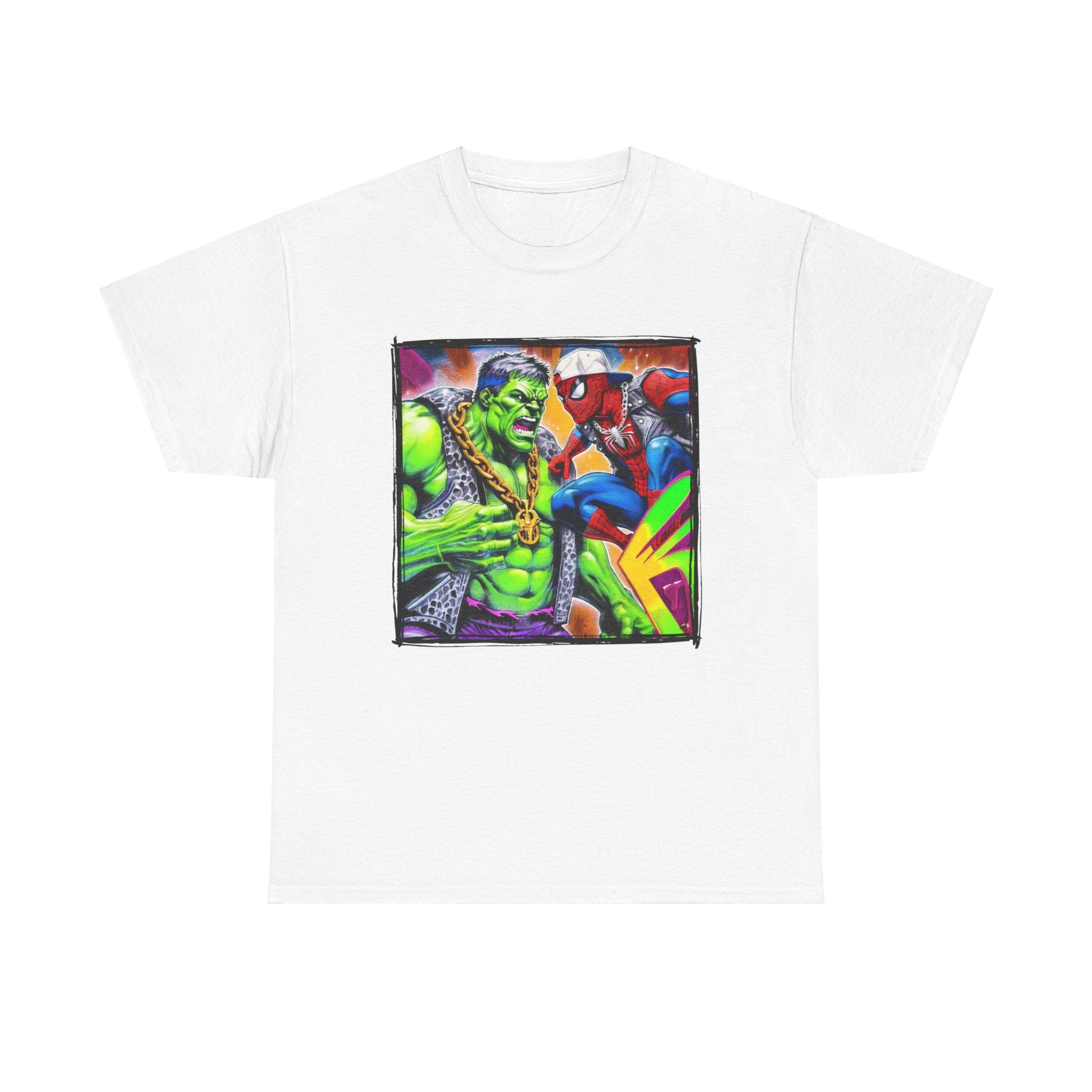 Hulk X Spidey (Face Off) | Hip Hop Heroes | The Hulk & Spiderman Graffiti | Unisex Heavy Cotton Tee