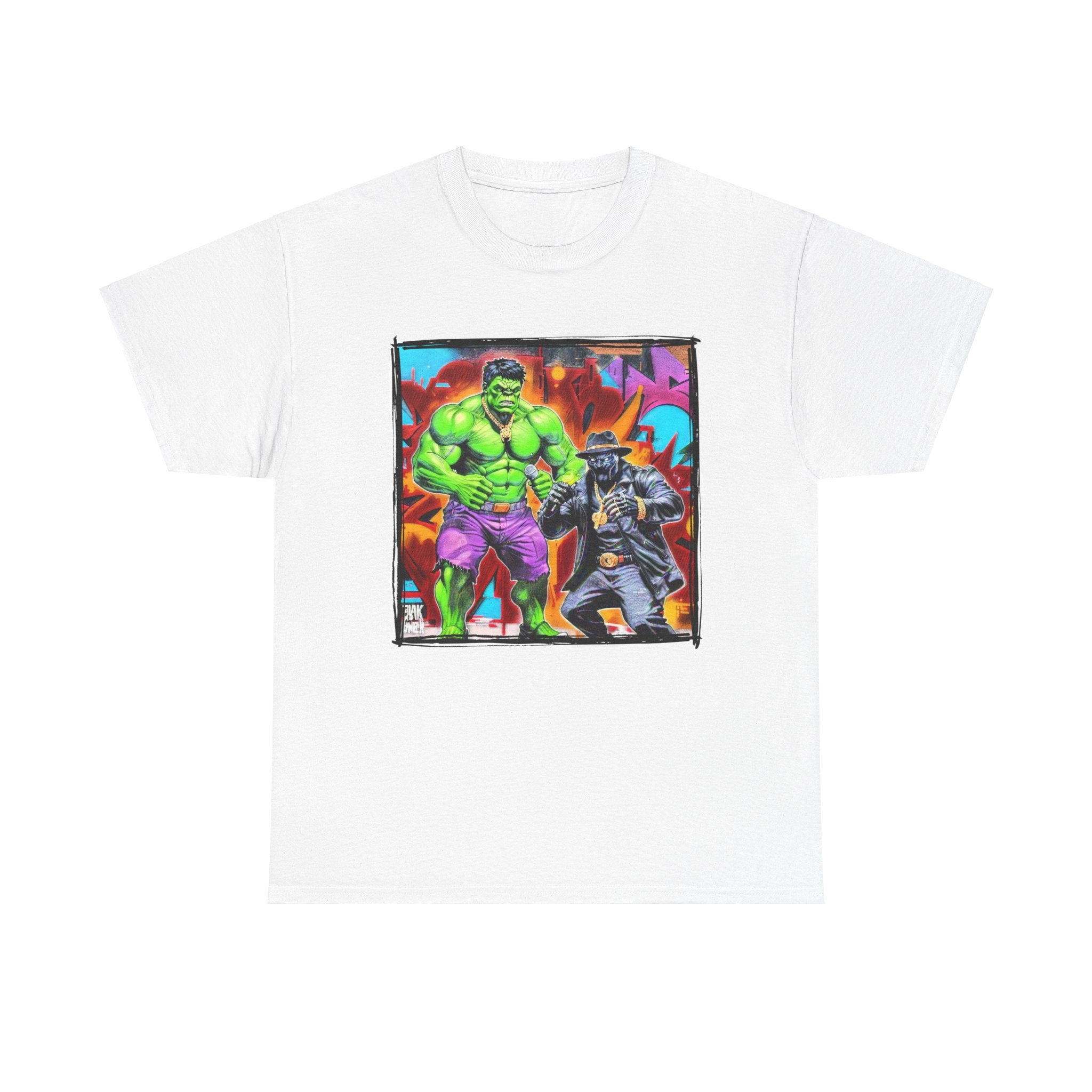 Hulk Panther (Bros) | Hip Hop Heroes | The Hulk & Black Panther Graffiti | Unisex Heavy Cotton Tee